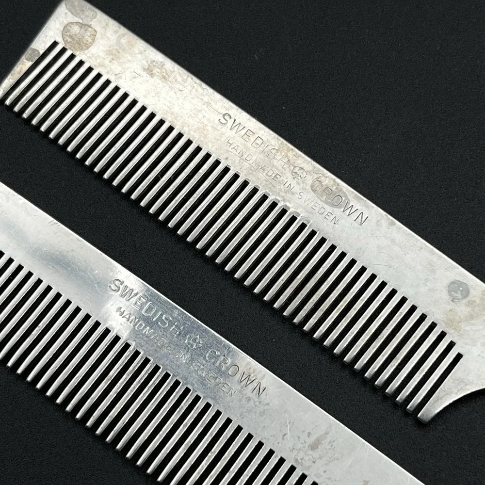 Swedish Crown Handmade‎ Aluminum Rat Tail Comb #252 Sweden Barber Lot 2 Vintage